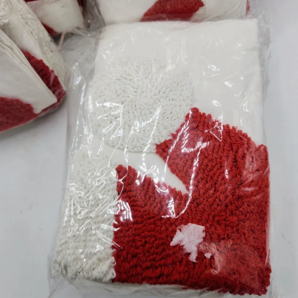Set of 2 Tufted Santa Hat Pillow Covers Punch Needle Christmas Decor White & Red